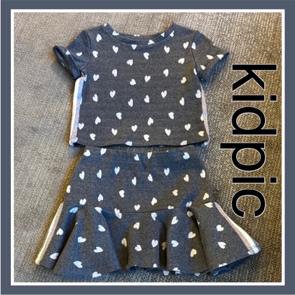 Kidpic Top & Skirt - Gray/White Heart Print Sz 3T